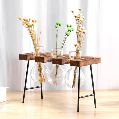 Glass and Wood Vase Planter Table Desktop My Store